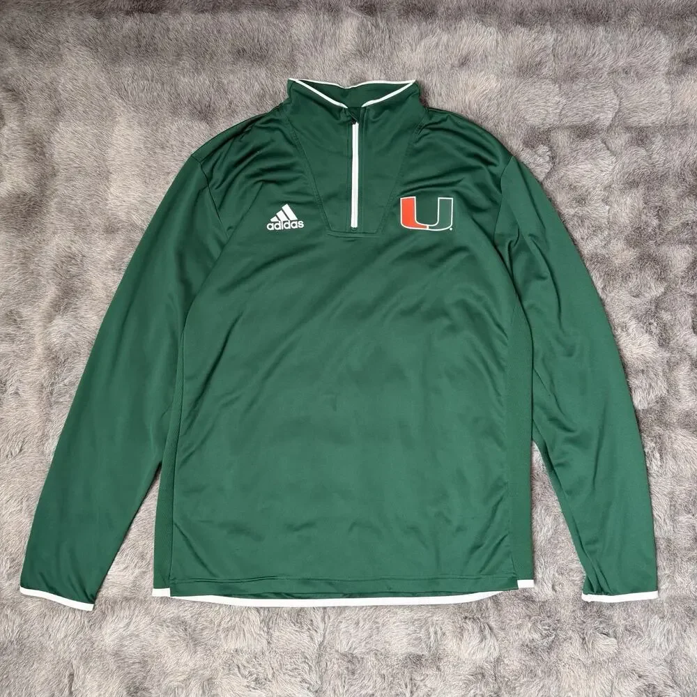 Miami Hurricanes Green Adidas Long Sleeve Dri Fit Top 1/4 Zip Size Large